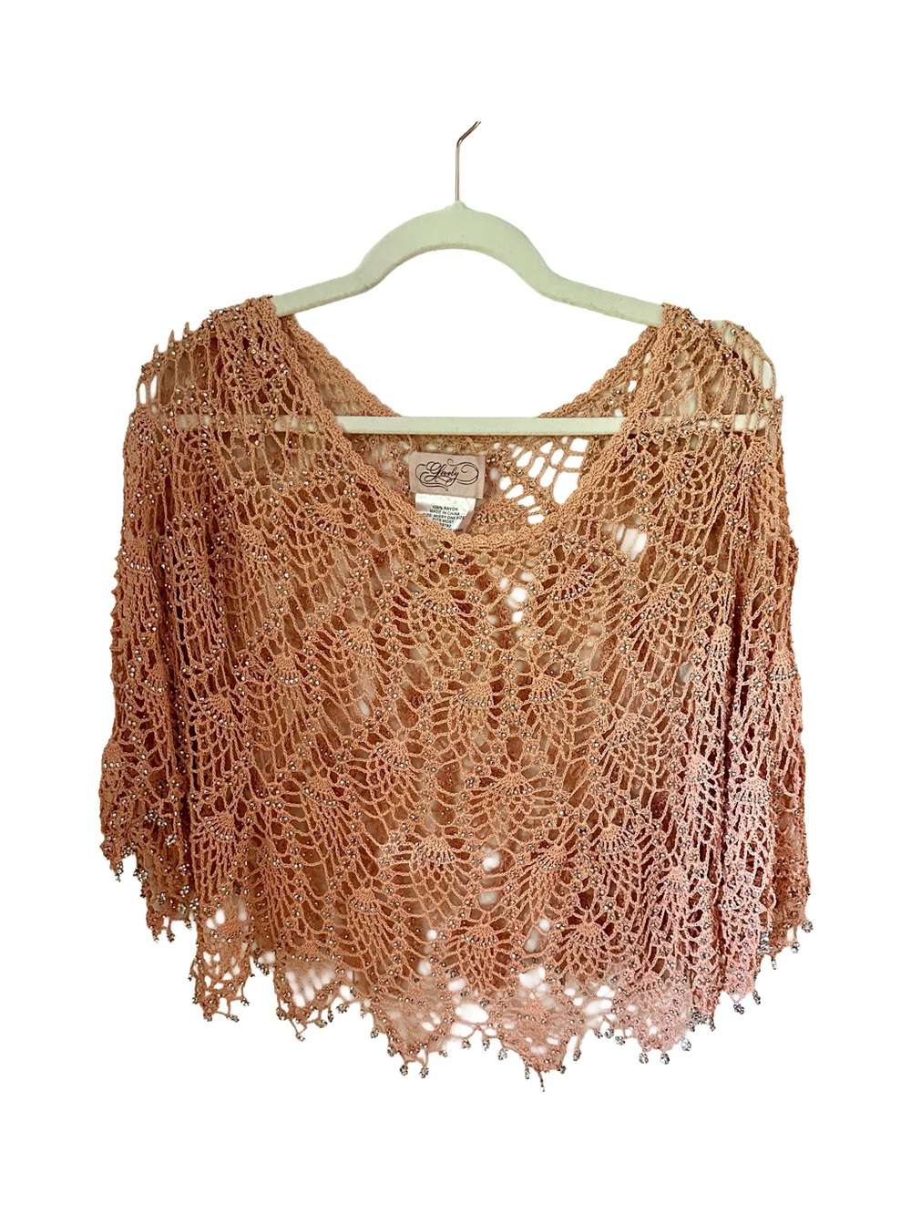 Boho Chic Vintage Beaded Crochet Poncho Style Top